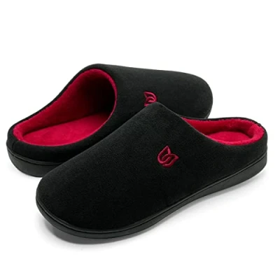 Image of Ladies&#039; Slippers Winter Warm Memory Foam House Shoes with Anti Skid Rubber Sole Indoor/Outdoor for Women And Men (black red, 12/13UK)