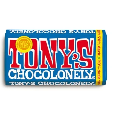 Image of Tony&#039;s Chocolonely Dark Chocolate Bar 180g, 70% Cocoa Vegan Gift Belgian Fairtrade