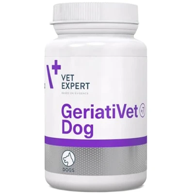 Image of Vet Expert Geriativet Senior Dog Supplement Enhances Energy Metabolism, Joint Health, and Immune Function HMB Ca, Omega 6, β Glucan, L Carnitine, Glucosamine, Lutein, Vitamin E 45 Capsules