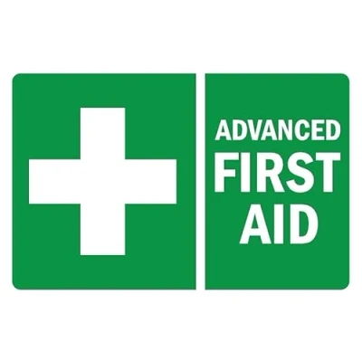 Image of Advanced first aid safety sign Self adhesive sticker (200mm x 150mm)