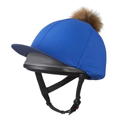 Image of LeMieux Pom Horse Riding Hat Silk in Benetton Blue with 4 Way Stretch Fabric Coordinates Base Layers &amp; Saddle Pads Equestrian Headgear One Size