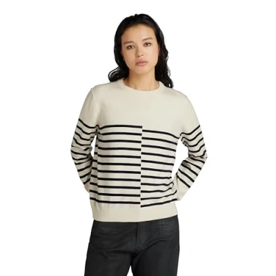 Image of G STAR RAW Women&#039;s Broken Stripe Jumper , Beige/khaki (antique white D24489 D563 G286), L