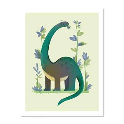Image of Wee Blue Coo Dinosaur Apatosaurus Wall Large Framed Art Print Poster Decor 18x24 inch