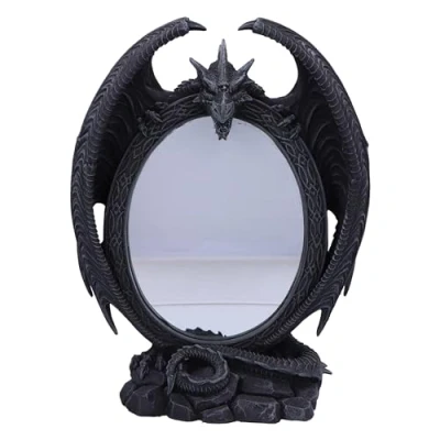 Image of Nemesis Now Scaled Reflection 29cm, Resin, Black, Dragon Tabletop Mirror, Gothic Fantasy Home Décor, Cast in the Finest Expertly Hand Painted