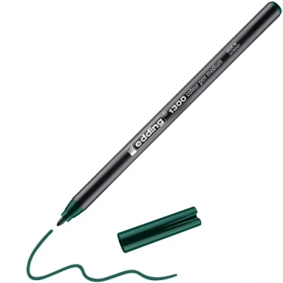 Image of edding 1300 colour pen medium bottle green 1 round nib 2 mm felt for drawing and writing school, mandalas, bullet journals