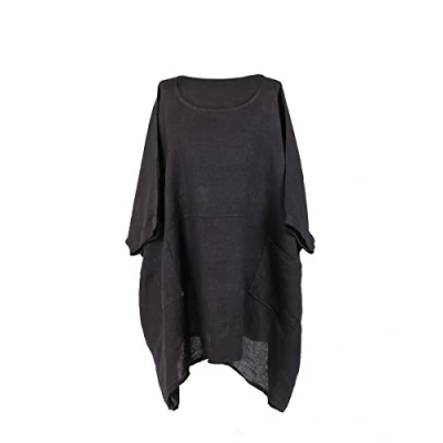 Image of LushStyleUK New Ladies Italian Plus Size Plain Linen Tunic Top Women Lagenlook (Charcoal)