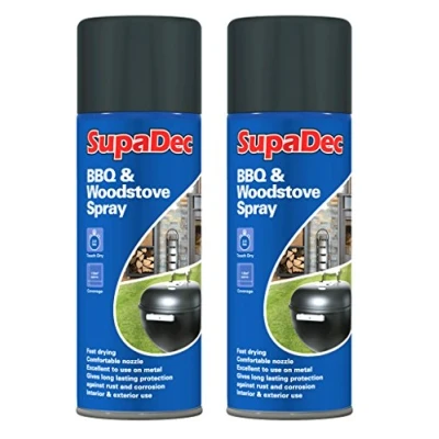 Image of 2 x SupaDec Fast Drying BBQ &amp; Woodstove Metal Spray Paint Matt Black 400ml