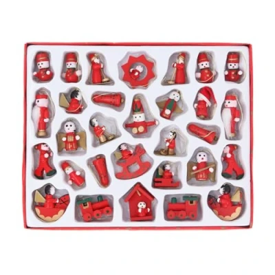 Image of Gisela Graham Miniature Wooden Red Traditional Christmas Tree Decorations
