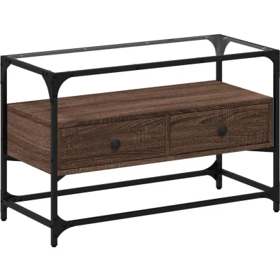 Image of vidaXL TV Cabinet with Glass Top Brown Oak 80x35x51 cm Engineered Wood