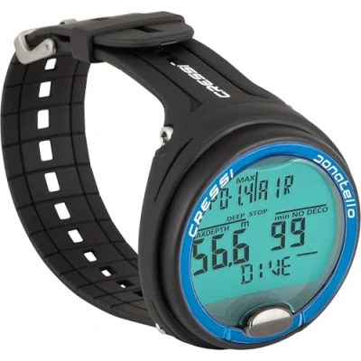 Image of Cressi Donatello Adult Unisex Professional Underwater Wrist Computer for Diving in Air/Nitrox and Apnea, Black/Blue, One Size