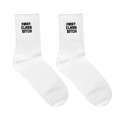 Image of FUCK OFF Swear Word Curse Printed Stockings Crew Socks Funny Men Tube (First Class Bitch)
