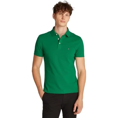 Image of Tommy Hilfiger Men&#039;s 1985 Slim Short Sleeve Polo, Green (Nouveau Green), S