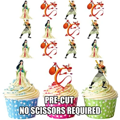 Image of AK Giftshop PRE CUT Mulan Edible Cupcake Toppers/Cake Decorations (Pack of 12)