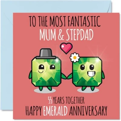 Image of Cute Emerald Anniversary Card for Mum &amp; Step Dad 55 Years Together Happy 55th Wedding Cards Mum, 145mm x Greeting Fifty Fifth Anniversaries