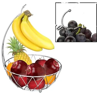 Image of Roselife fruit basket,fruit storage bowl,Banana hanger,banana stander.Silver,Chrome finish. (Silver)