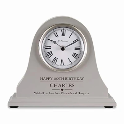 Image of De Walden 100th Birthday Boys Engraved Grey Mantel Clock 100 Years Mens Gift