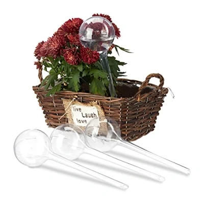 Image of Relaxdays Watering Globes, Set of 4, Regulated Irrigation, 2 Weeks, Pot Plants, Plastic Sphere, Bulb, PVC, Standard