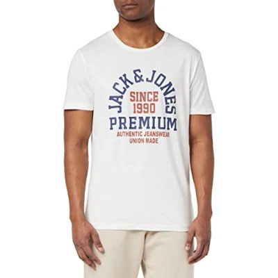 Image of JACK &amp; JONES Men&#039;s Jprblubooster SS Tee Crew Neck Sep 22 T Shirt, Cloud Dancer, M