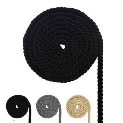 Image of Cotton Cord, Macrame Yarn Rope, Various Sizes, Rope for DIY Crafts, Gifts (Black, 8 mm (20 M))