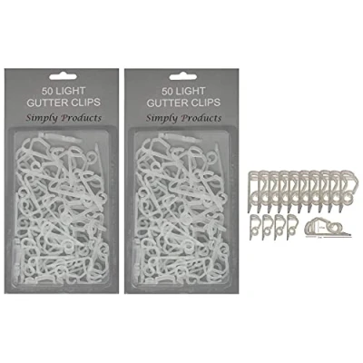Image of Simply Products 100 Gutter Hooks for Hanging Outdoor Christmas Xmas String Lights/Rope Lights Clips (Clear)