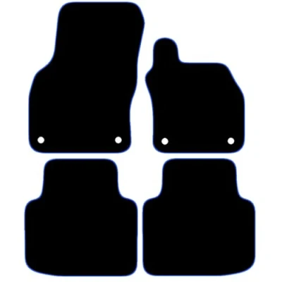 Image of Carsio Carpet Car Mats For Superb 2015 Onwards 4 Piece Set With Clips Tailored Fit Floor Mat Complete Accessory Black Custom Fitted All Weather, Anti Slip Backing &amp; Blue Trim