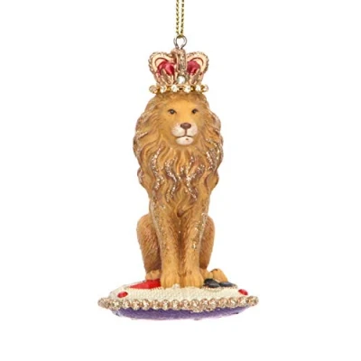 Image of Gisela Graham Lion On A Cushion Resin Decoration 8 cm