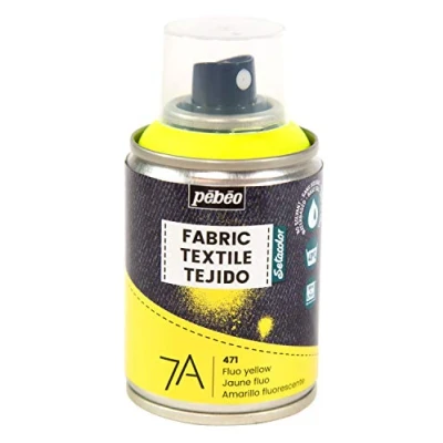 Image of Pébéo Fabric Paint Spray for Textiles 7A Natural and synthetic fabrics Water based Solvent free Permanent Dye Machine Washable Neon Yellow, 100 ml (Pack of 1)