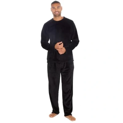 Image of INSIGNIA Mens Super Soft Fleece Long Sleeve Top Pyjamas Sets (UK, Alpha, XL, Regular, Black)