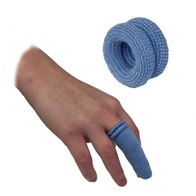 Image of Qualicare 10 PACK FIRST AID FINGER ROLL BOBS COT BUDDIES TUBULAR BANDAGE DRESSINGS BLUE CATERING KITCHEN