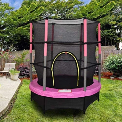 Image of Blümme 4.5FT 55&quot; Mini Trampoline with Safety Net Enclosure and Skirt Fit Kids Activity Trampolines Set Pink