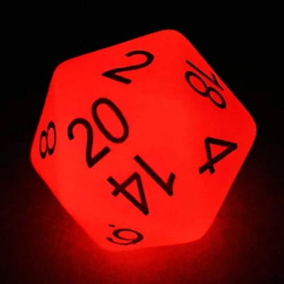 Image of Bescon Jumbo Glowing D20 38MM, Big Size 20 Sides Dice Red Glow In Dark, Faces Cube 1.5 inch