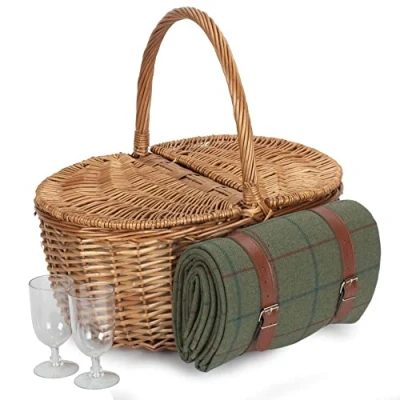 Image of Red Hamper FH131 Wicker Oval Double Steamed 2 Person Fitted Picnic Basket