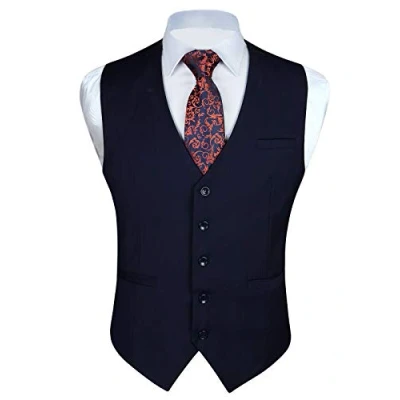 Image of Enlision Men fts Formal Party Wedding Cotton Waistcoat Solid Color Vest, Navy Blue, S(Chest 39.5inches)