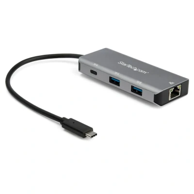 Image of StarTech.com 3 Port USB C Hub with Gigabit Ethernet RJ45 GbE 2x A, 1x SuperSpeed 10Gbps 3.1/3.2 Gen 2 Type Adapter Bus Powered Aluminum Works w/TB3 (HB31C2A1CGB)