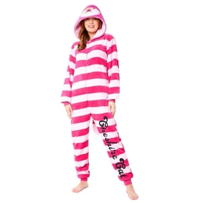 Image of Disney Stitch Onesies for Women Fluffy Minnie Mouse Eeyore Maleficent Onesie Pyjamas Lounge Wear Gifts (Pink Cheshire Cat, L)