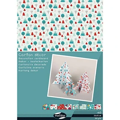 Image of Clairefontaine Ref 354598C Maildor Decorative Cardboard (Pack of 40 Sheets) 250 x 350mm, 160gsm Card, Acid Free, Recycled Materials Assorted Christmas Colours
