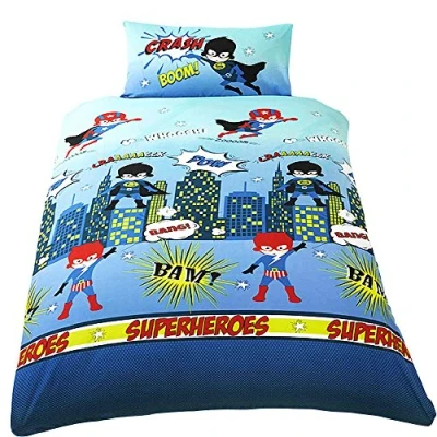 Image of Rapport Home Single Bed Super Heroes, Duvet/Quilt Cover Bedding Set, Crack, Pow, Bam, Bang, Blue, Yellow, Red, Green, Black