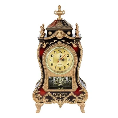 Image of Vintage Clock, Exquisite Desk Clock Strong and Lightweight Wall mounted for Living Room, Bedroom, Study Room(Brown red)