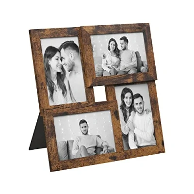 Image of SONGMICS Collage Picture Frames, 4 Frames for 4x6 Photos, Photo Wall, Multi Wall Decor, Rustic Brown RPF025X01