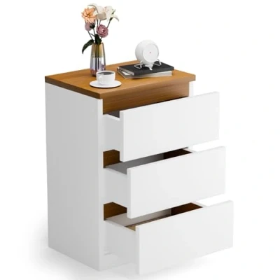 Image of iondelce White Bedside Table, Bedroom Nightstand, Cabinet,Rustic End Table with 3 Drawers, Couch Wooden for Living Room