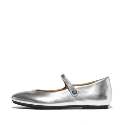Image of Fitflop Women&#039;s DELICATO Crystal Cluster Soft M/Leather Mary Janes Flat, Silver, 4 UK