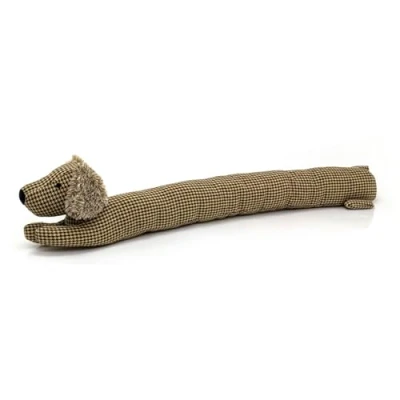 Image of Herringbone Dachshund Draught Excluder Fabric Sausage Dog Draft Animal Door for Doors Cushion Brown