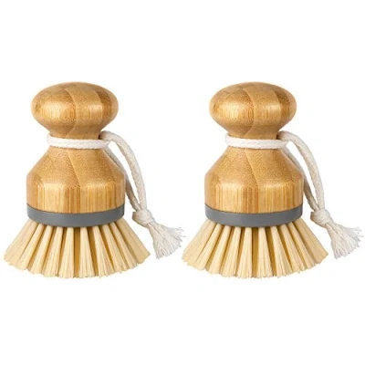 Image of MR.SIGA Bamboo Palm Brush, Scrub Brush for Dish Pots Pans Kitchen Sink Cleaning, Pack of 2