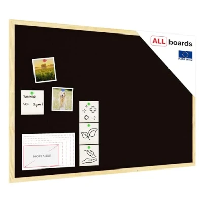 Image of ALLboards Cork Board Black Grey with Wooden Frame 90x60cm, Corkboard Bulletin Notice