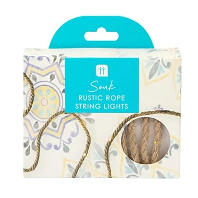 Image of Talking Tables Rustic Rope String Lights Battery Operated Fairy Perfect for Indoor Use 3 Metres