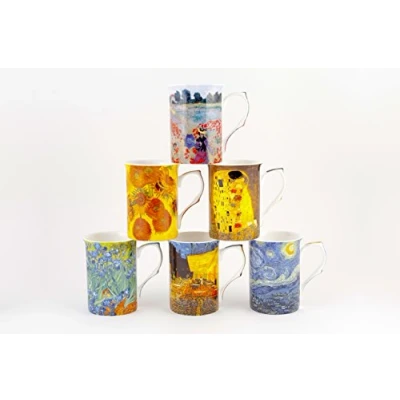 Image of CHINACAVE Artist Designed 10oz Castle Mugs Set of 6 Premium Fine Bone China Cups and Professional Quality for Kitchens, Restaurants, Cafes