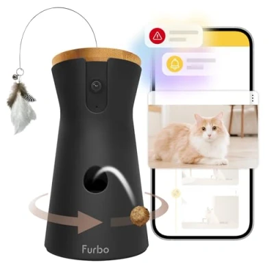 Image of Furbo 360 Cat Camera w/Home Safety Package [PREMIUM W/SUBSCRPITION] Smart Pet Monitor w/App for &amp; Home, Rotating View, Colour Night Vision, Auto Tracking, Treat toss, Meowing, Alert