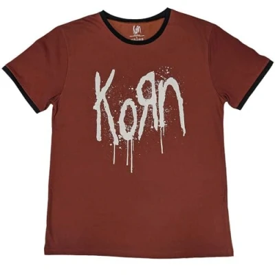 Image of Paradiso Clothing KORN BAND LOGO Ringer Print Tshirt, Women&#039;s, Size: Large, Red