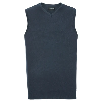 Image of Russell Athletic Collection Mens Cotton Acrylic V Neck Sleeveless Sweatshirt (French Navy) Size 2XS