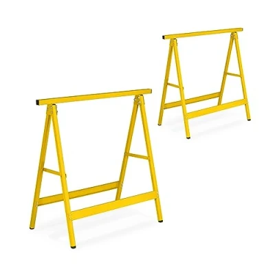 Image of Relaxdays Set of 2 Folding Work, 100 kg, HBT: 74 x 78 40 cm, Multi Purpose Trestle, Workshop, Wallpapering, Painting, Yellow, Steel, Arbeitsbock 2er